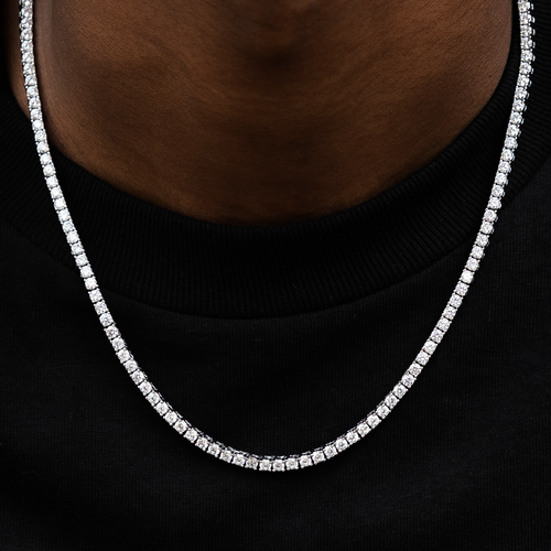 Round Cut Tennis Necklace in White Gold - 3mm